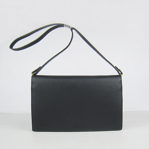 7A Hermes Togo Leather Messenger Bag Black With Gold Hardware H021 Replica - Click Image to Close